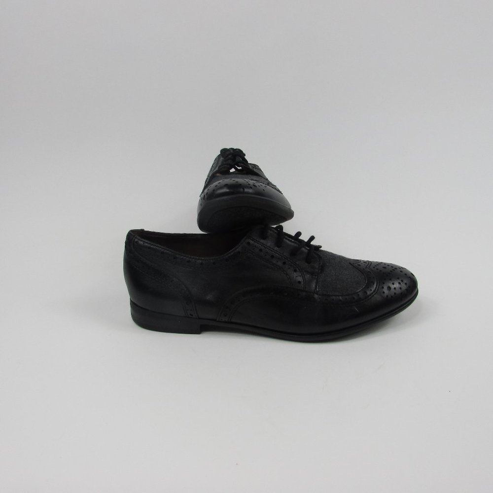 Franco Sarto Oxford Wingtip Leather Black Womens Sz7.5M